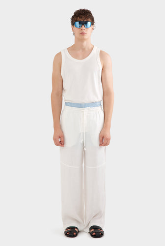 Panelled Linen Twill Trouser - Off White