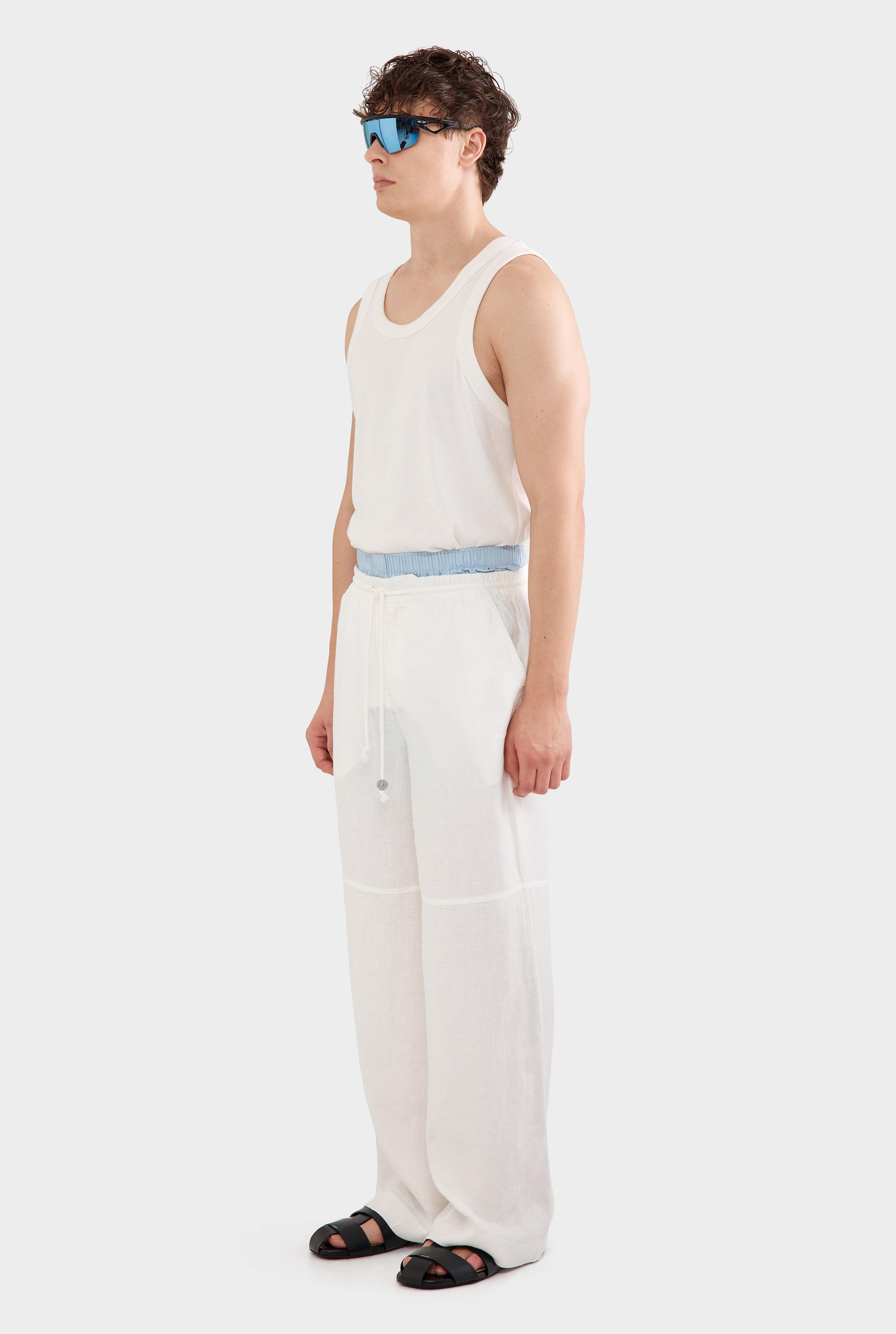 Panelled Linen Twill Trouser - Off White