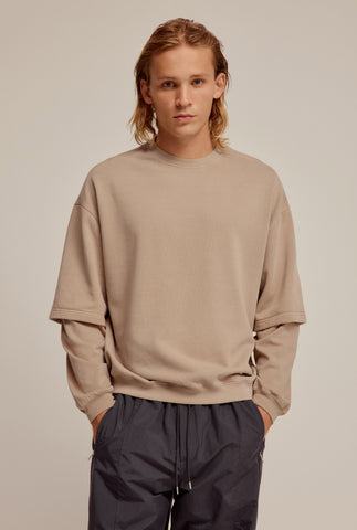 Pigment Dyed Double Sleeve Track Sweater - Walnut
