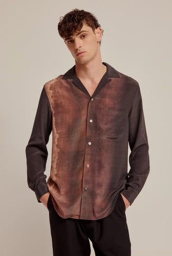 Printed Long Sleeve Camp Collar Shirt - Dark Dye Border