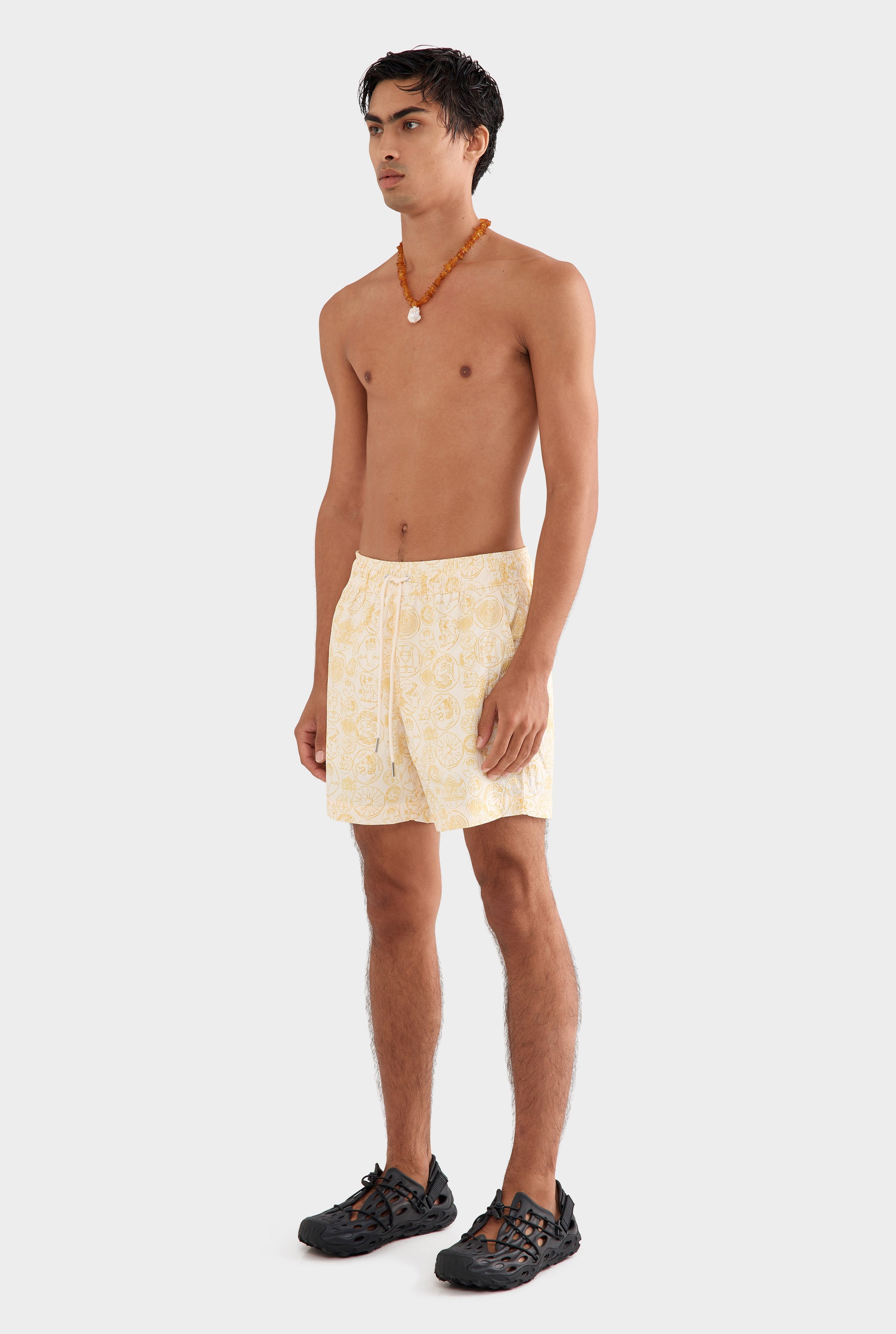 Printed Swim Short - Off White Grecian Coins