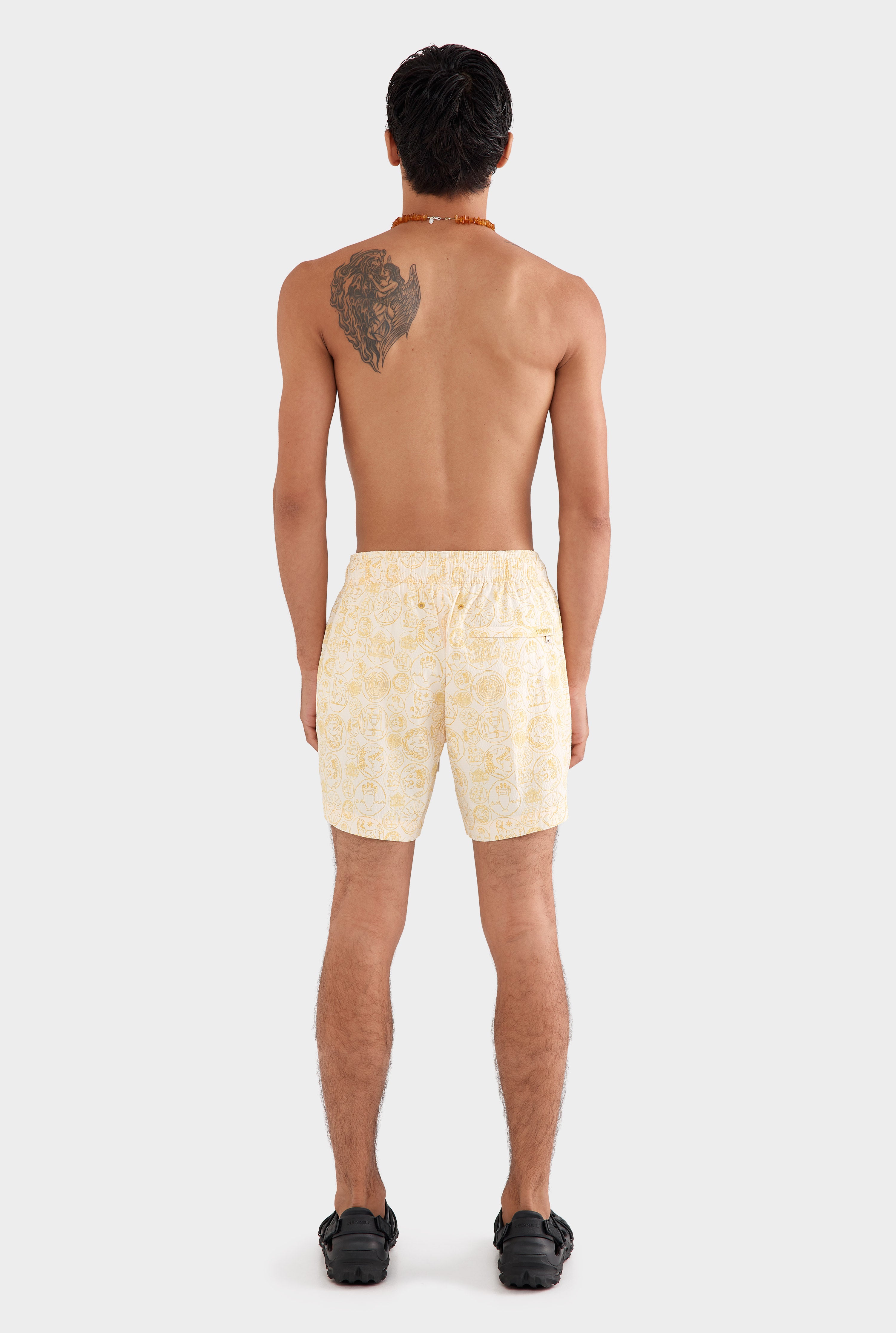 Printed Swim Short - Off White Grecian Coins