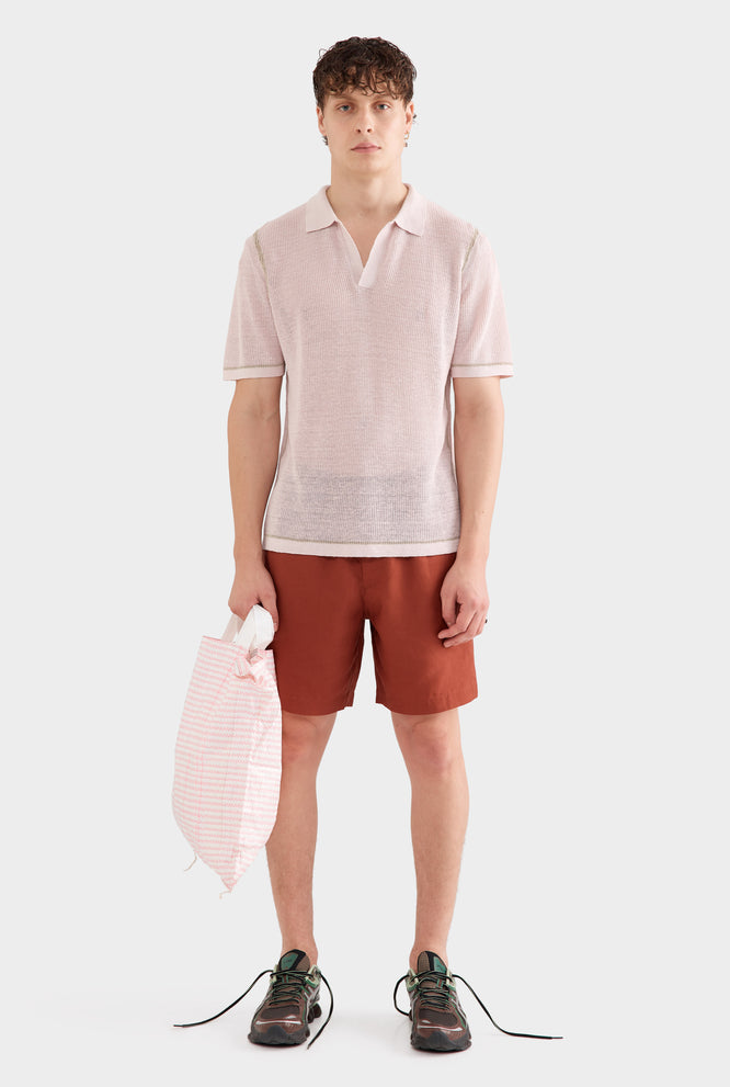 Rib Knit Open Neck Polo - Off White