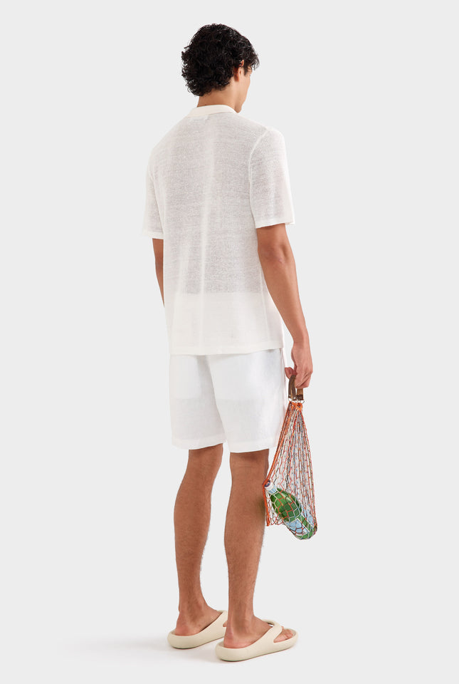 Rib Knit Open Neck Polo - Off White