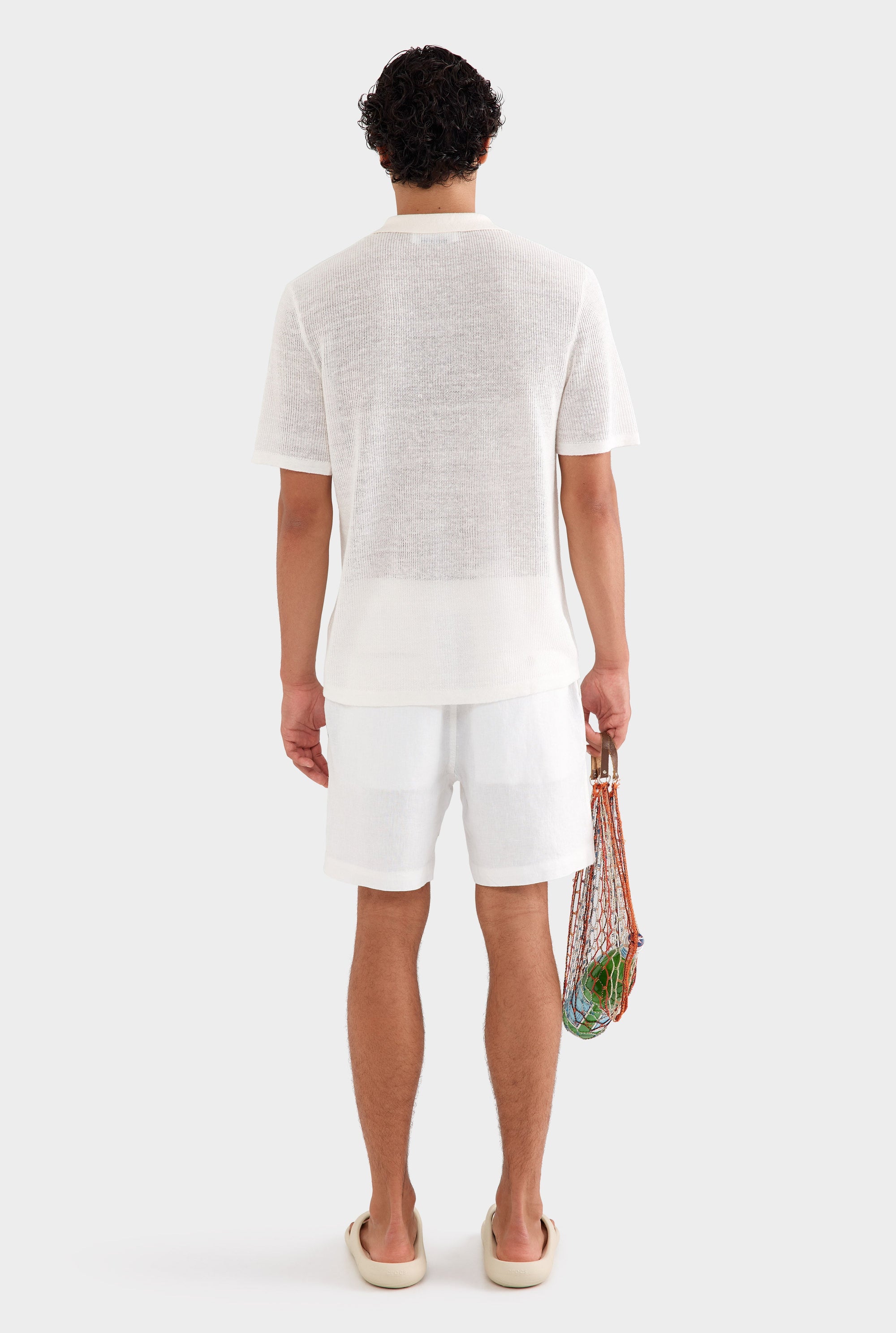 Rib Knit Open Neck Polo - Off White