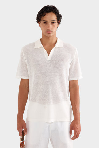 Rib Knit Open Neck Polo - Off White