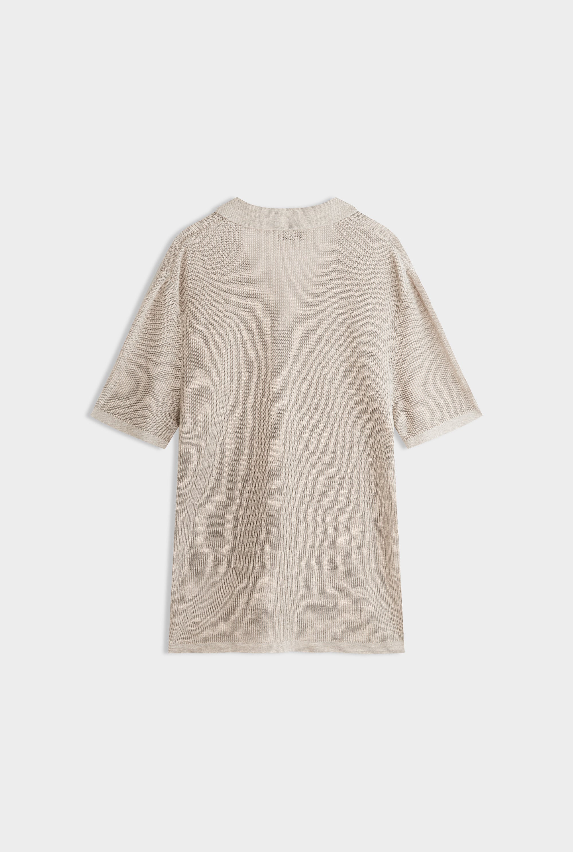 Rib Knit Open Neck Polo - Taupe