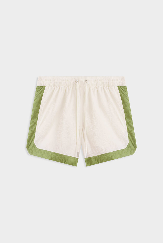 Contrast Border Swim Short - Cream/Kelp Green