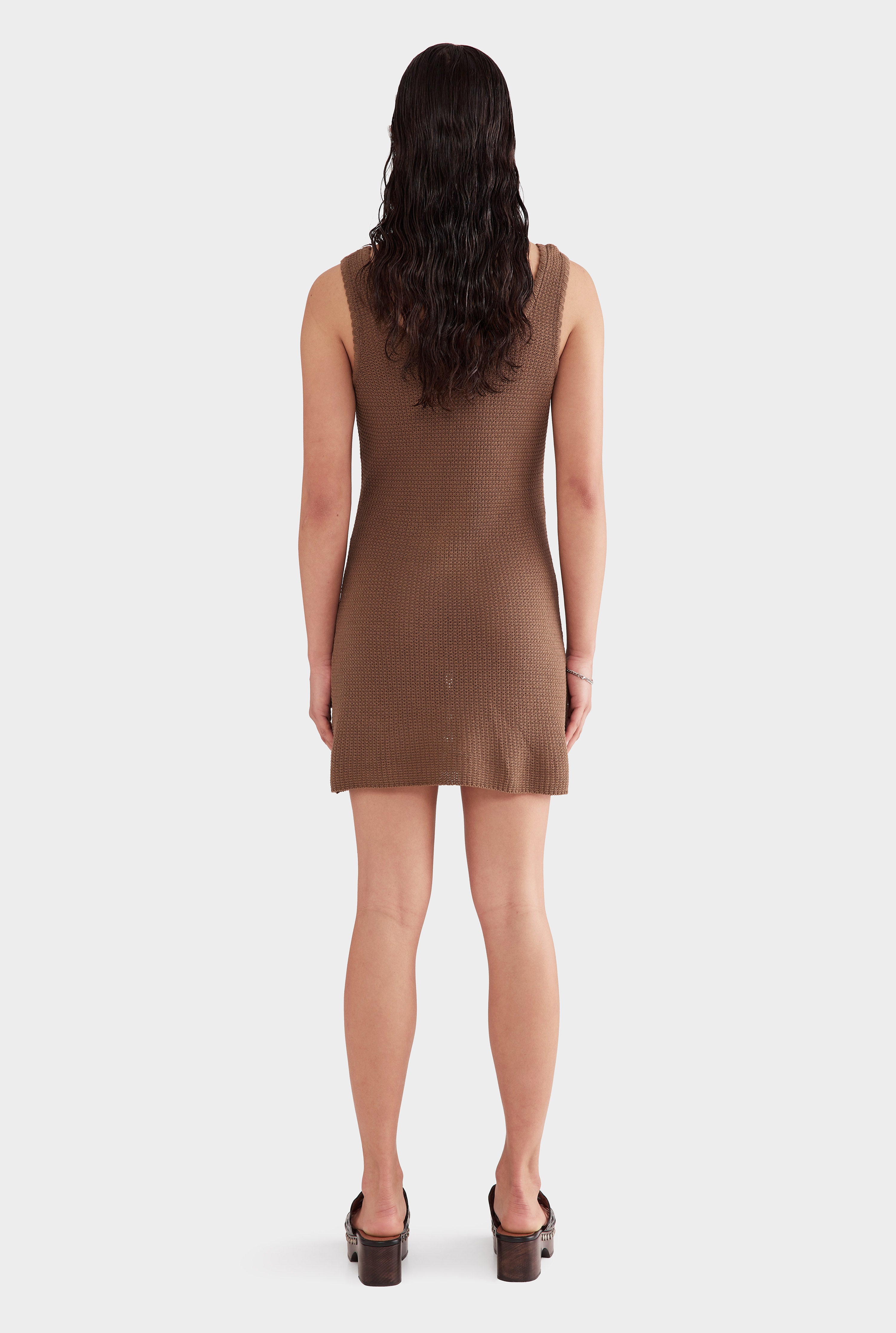 Cotton Knit Tank Mini Dress - Moss Brown