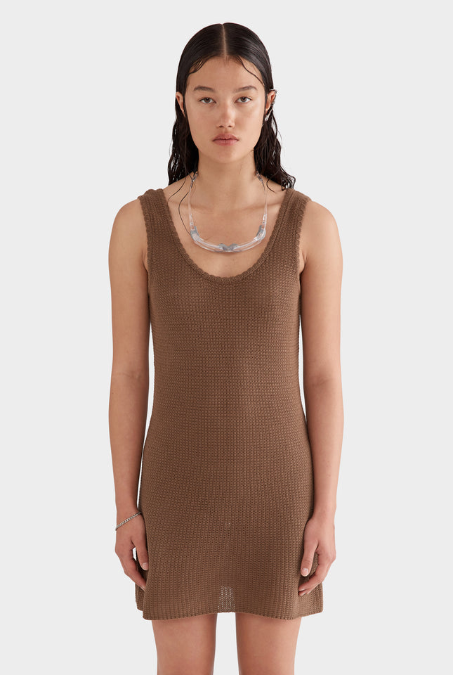 Cotton Knit Tank Mini Dress - Moss Brown