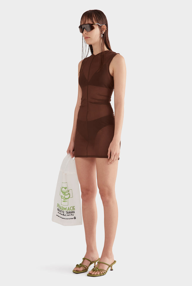 Jersey Mesh Mini Dress - Cocoa