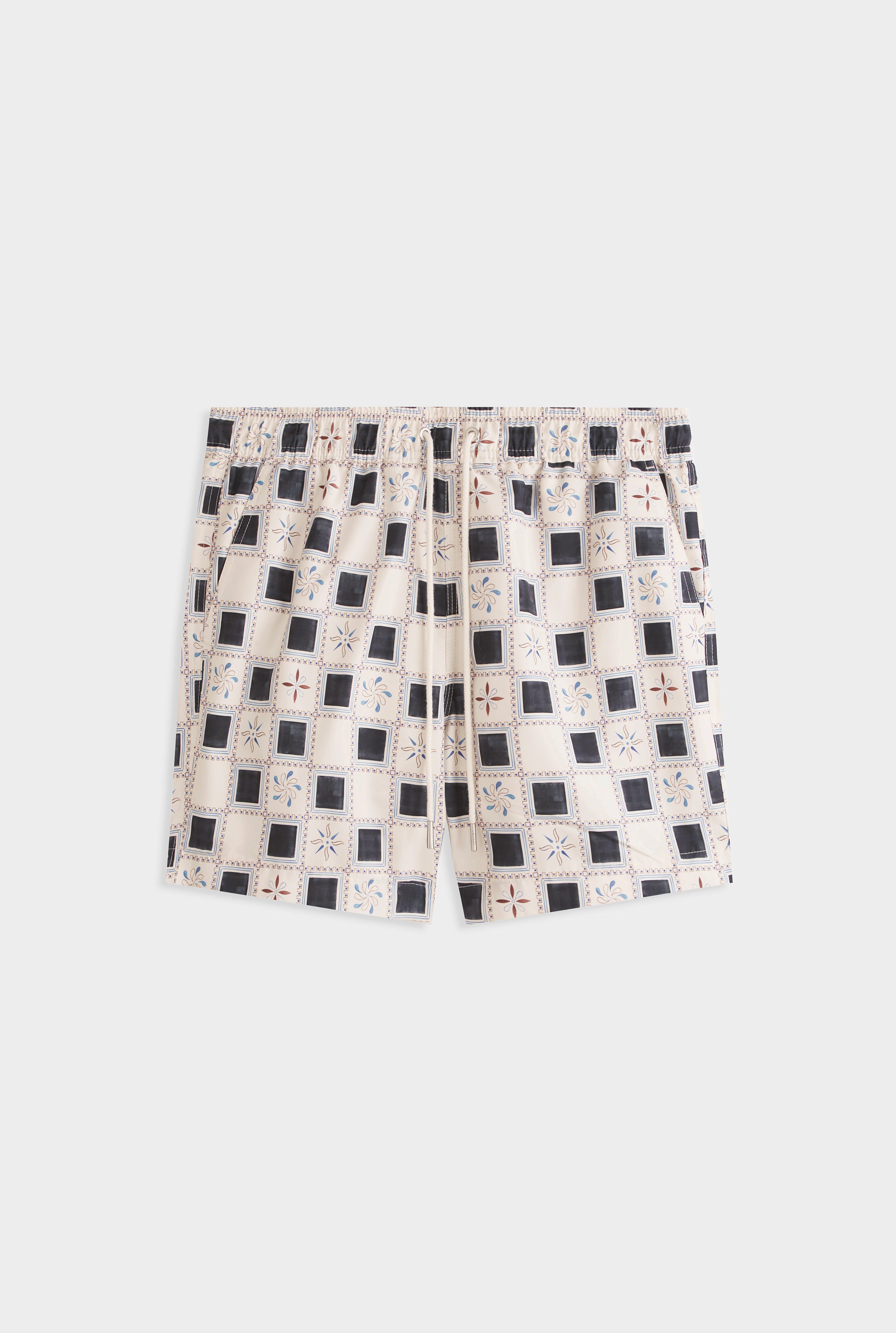 Printed Swim Short - Cream/Ink Tile Print