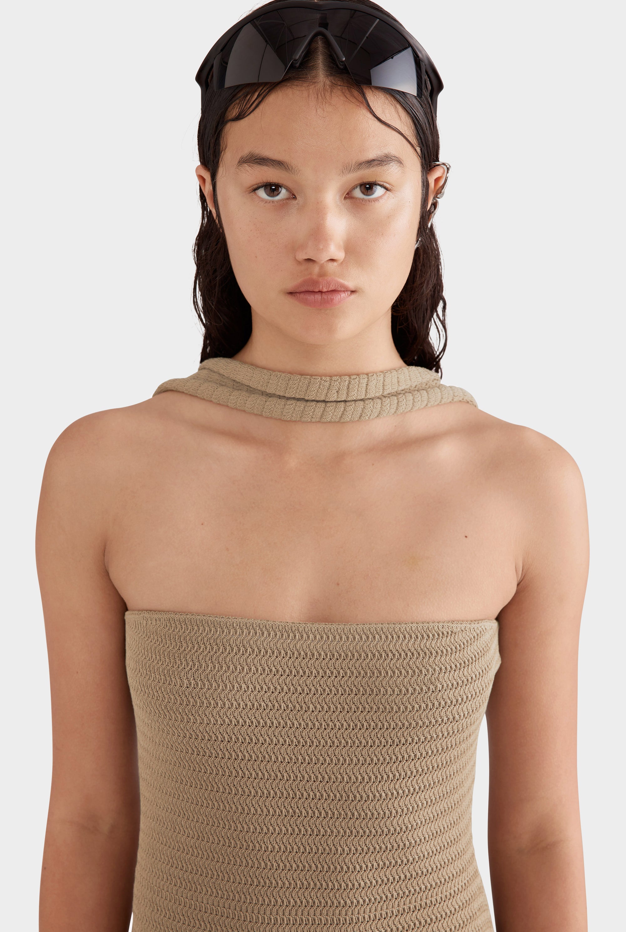 Reverse Halter Knit Dress - Latte