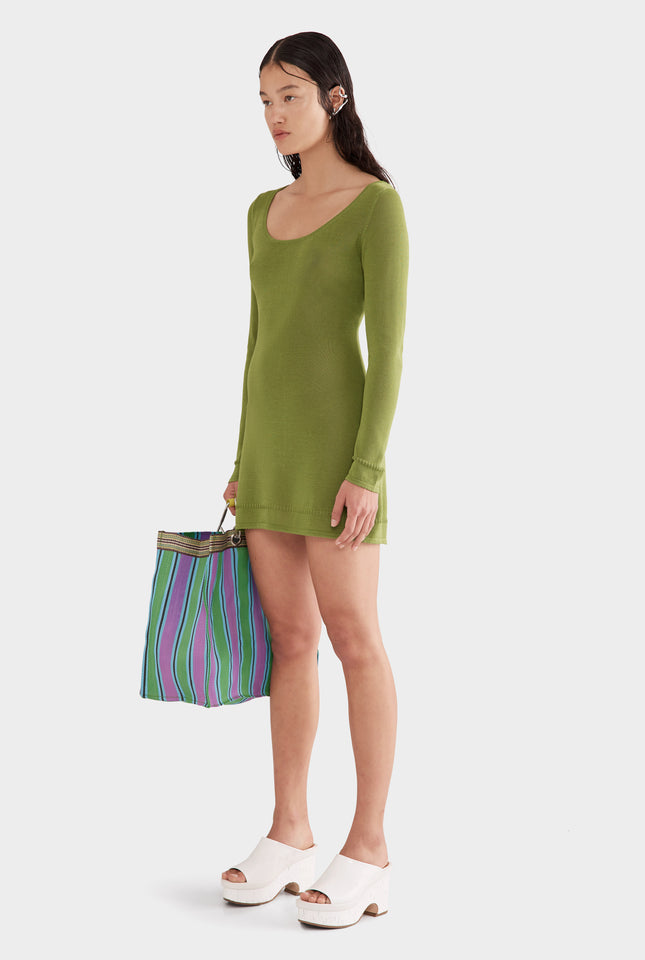 Scoop Neck Knit Mini Dress - Kelp Green