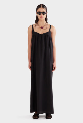 Silk Cotton Maxi Dress - Black