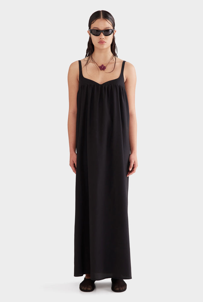 Silk Cotton Maxi Dress - Black