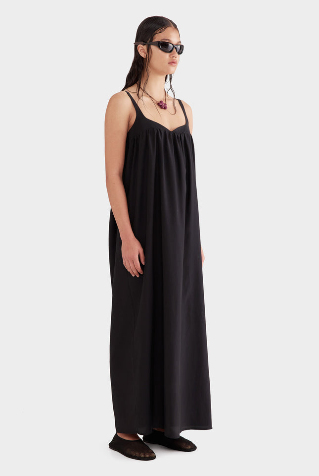 Silk Cotton Maxi Dress - Black