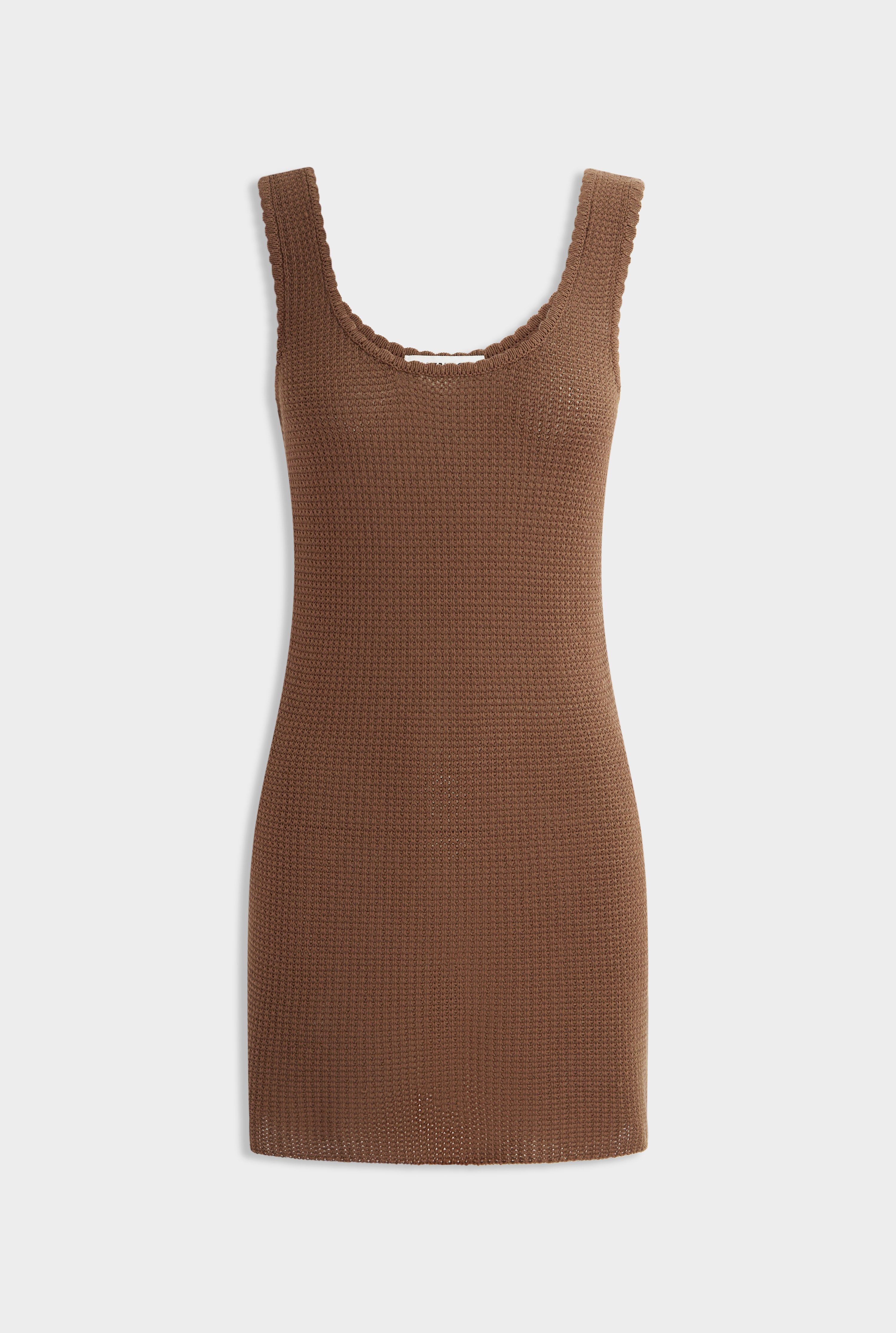 Cotton Knit Tank Mini Dress - Moss Brown