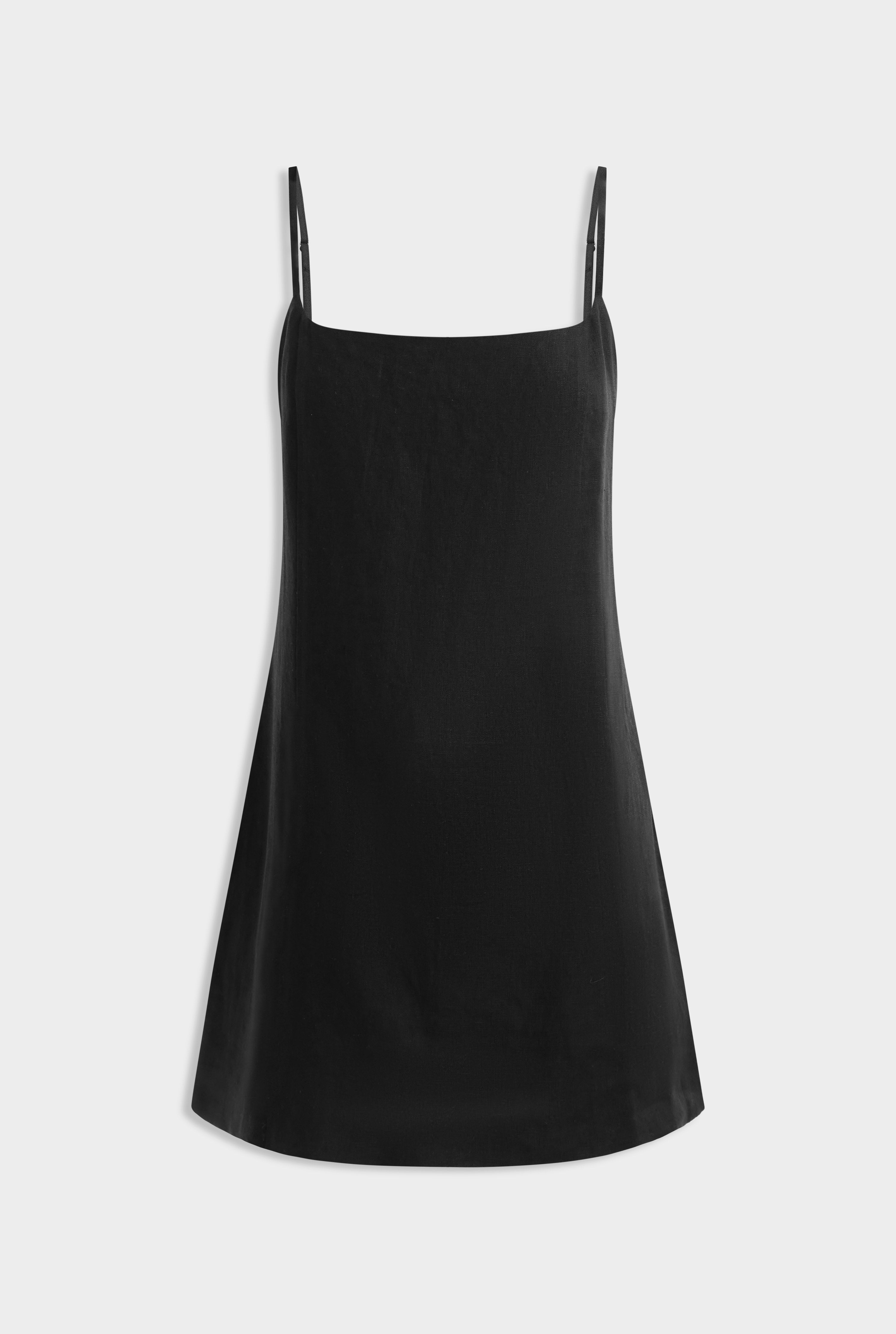 Linen Panelled Mini Dress - Black