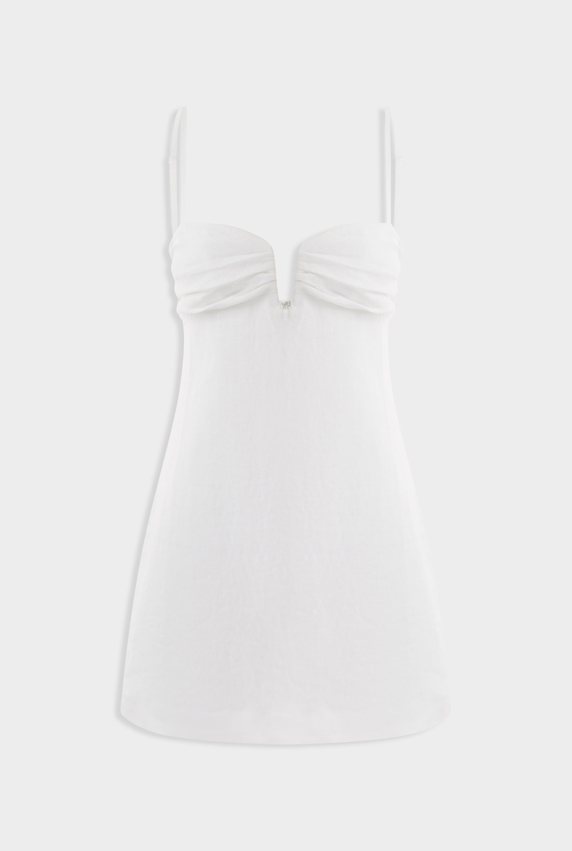 Ruched Bustier Linen Mini Dress - Off White