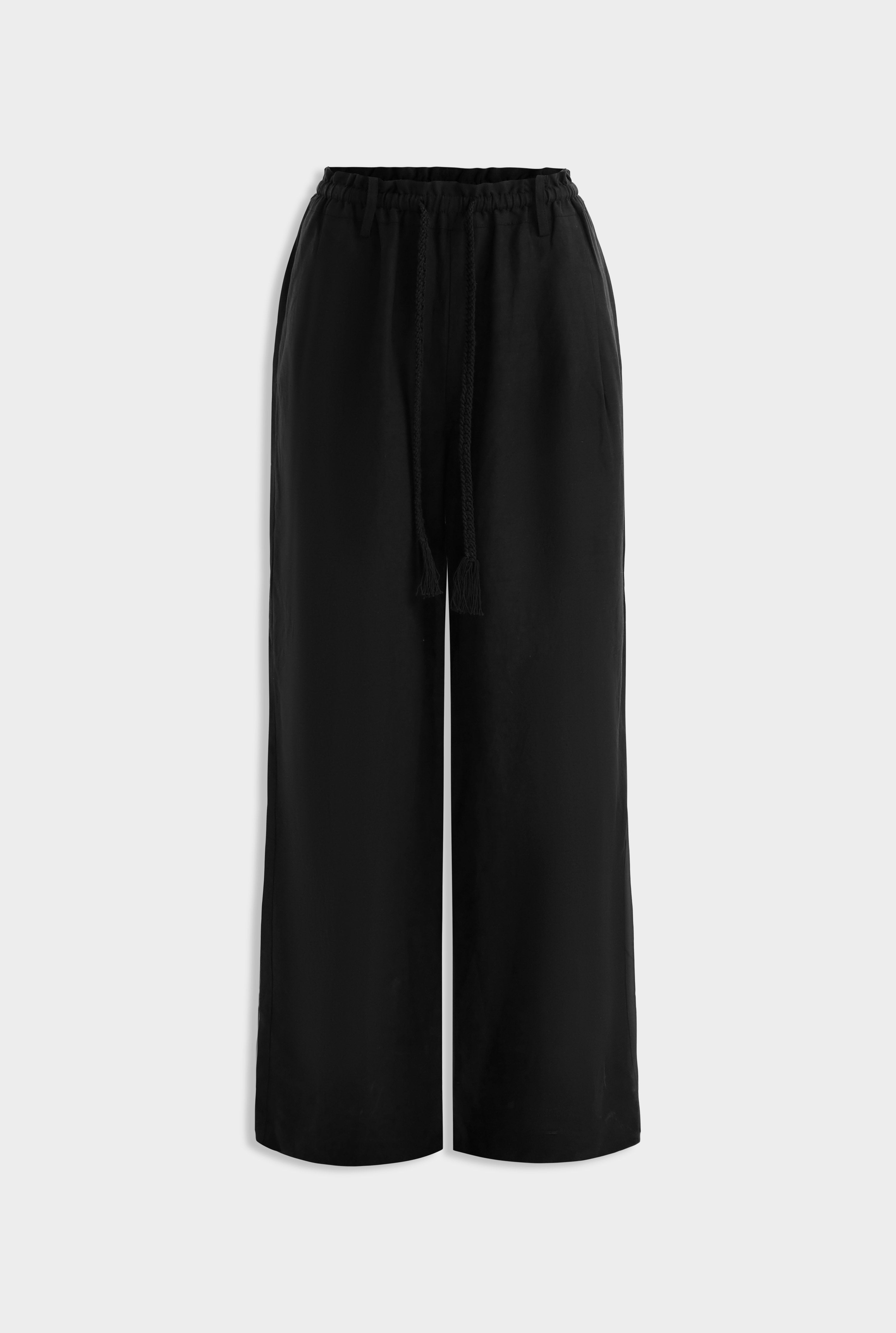 Silk Linen Relaxed Pleat Front Pant - Black