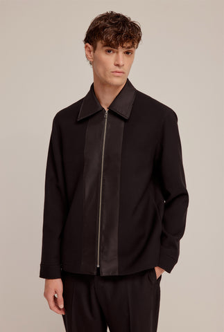 Silk Collar Wool Jacket - Black