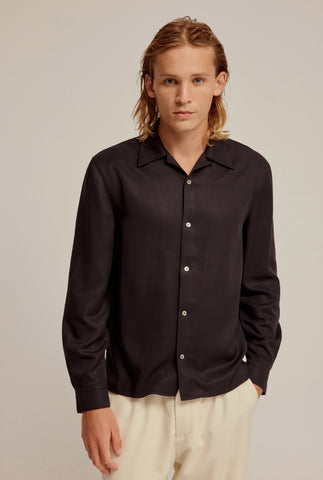 Tencel Undercollar Button Shirt - Black