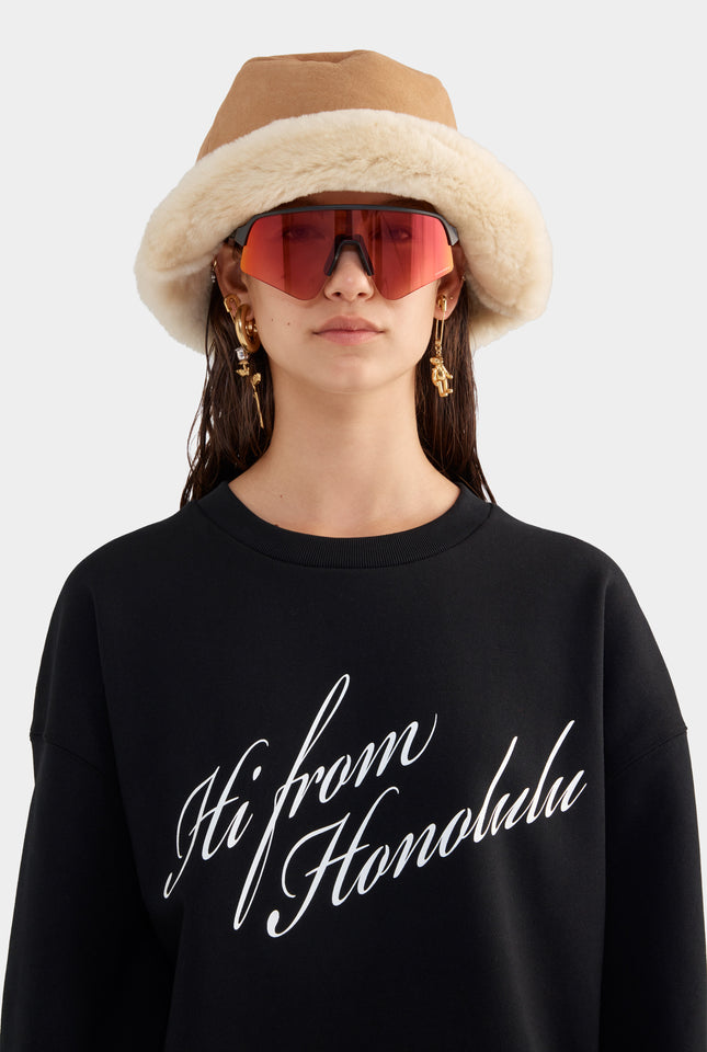 Relaxed Fleece Track Crewneck - Black