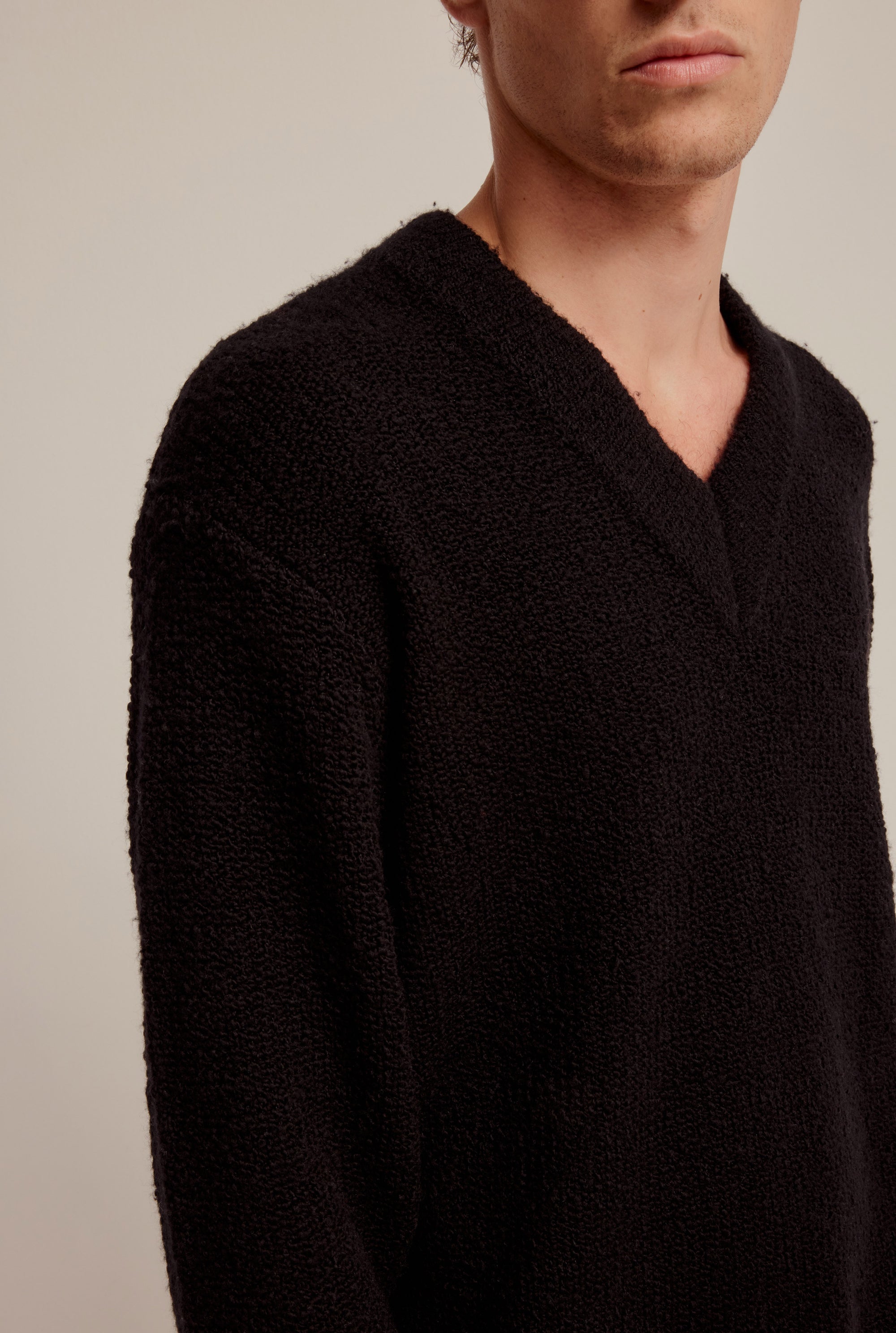 V Neck Wool Sweater - Black