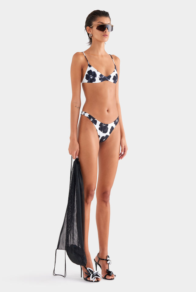 High Cut Bikini Brief - White/Black Hibiscus