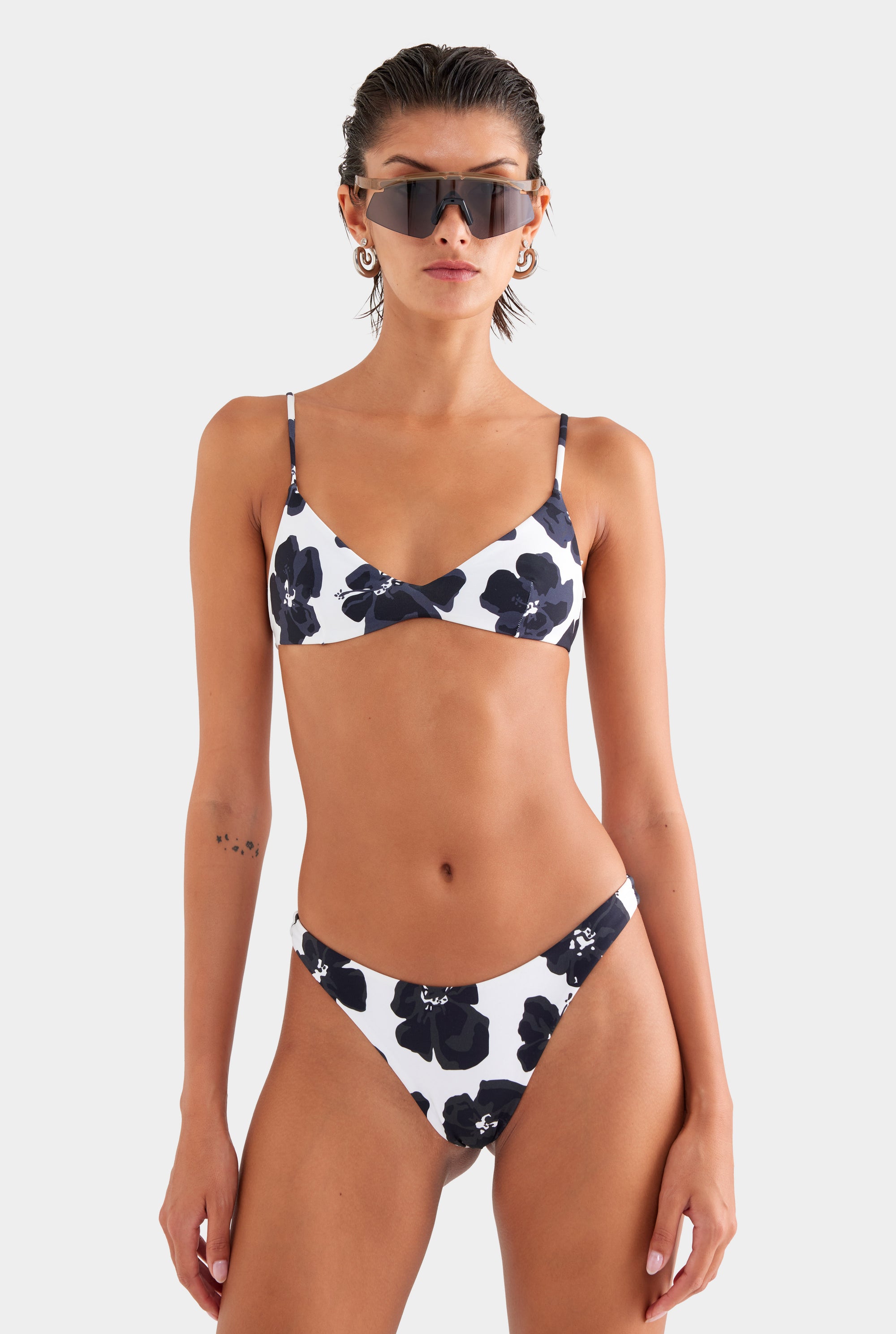 High Cut Bikini Brief - White/Black Hibiscus