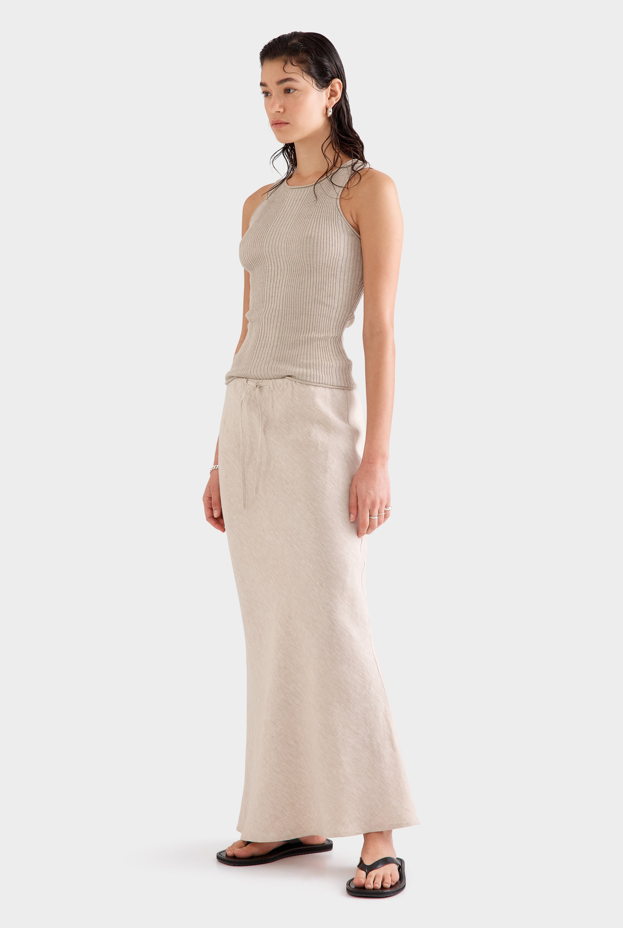 Drawstring Bias Skirt - Sand