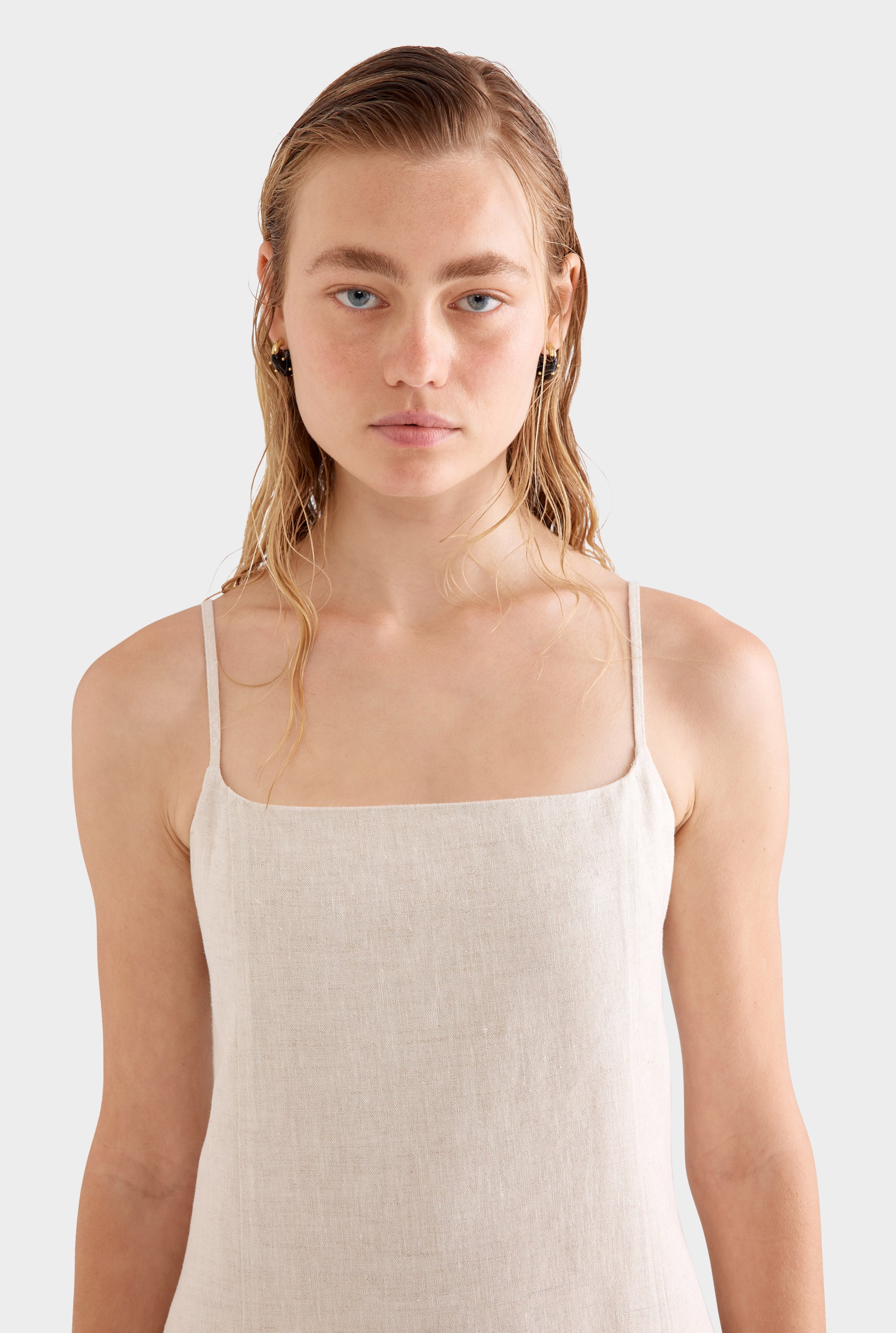 Linen Panelled Mini Dress - Sand