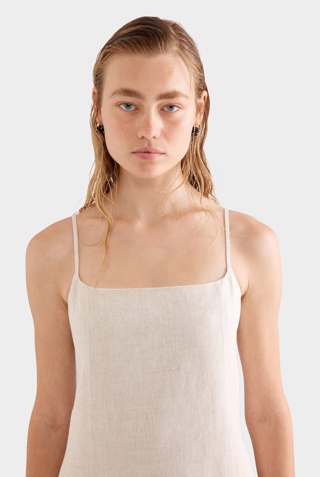 Linen Panelled Mini Dress - Sand