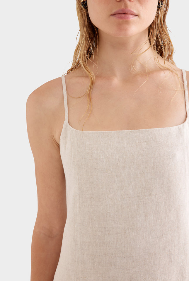Linen Panelled Mini Dress - Sand