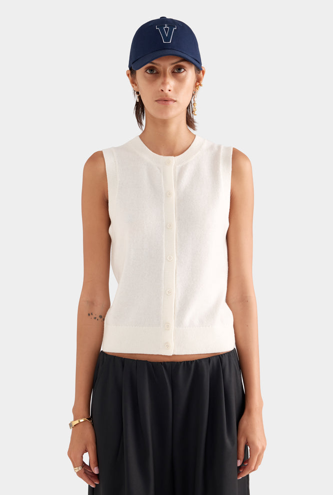 Cashmere Button Through Tank - Sand