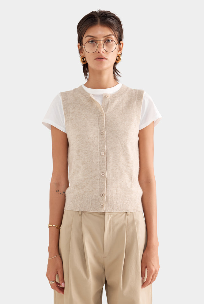 Cashmere Button Through Tank - Off White