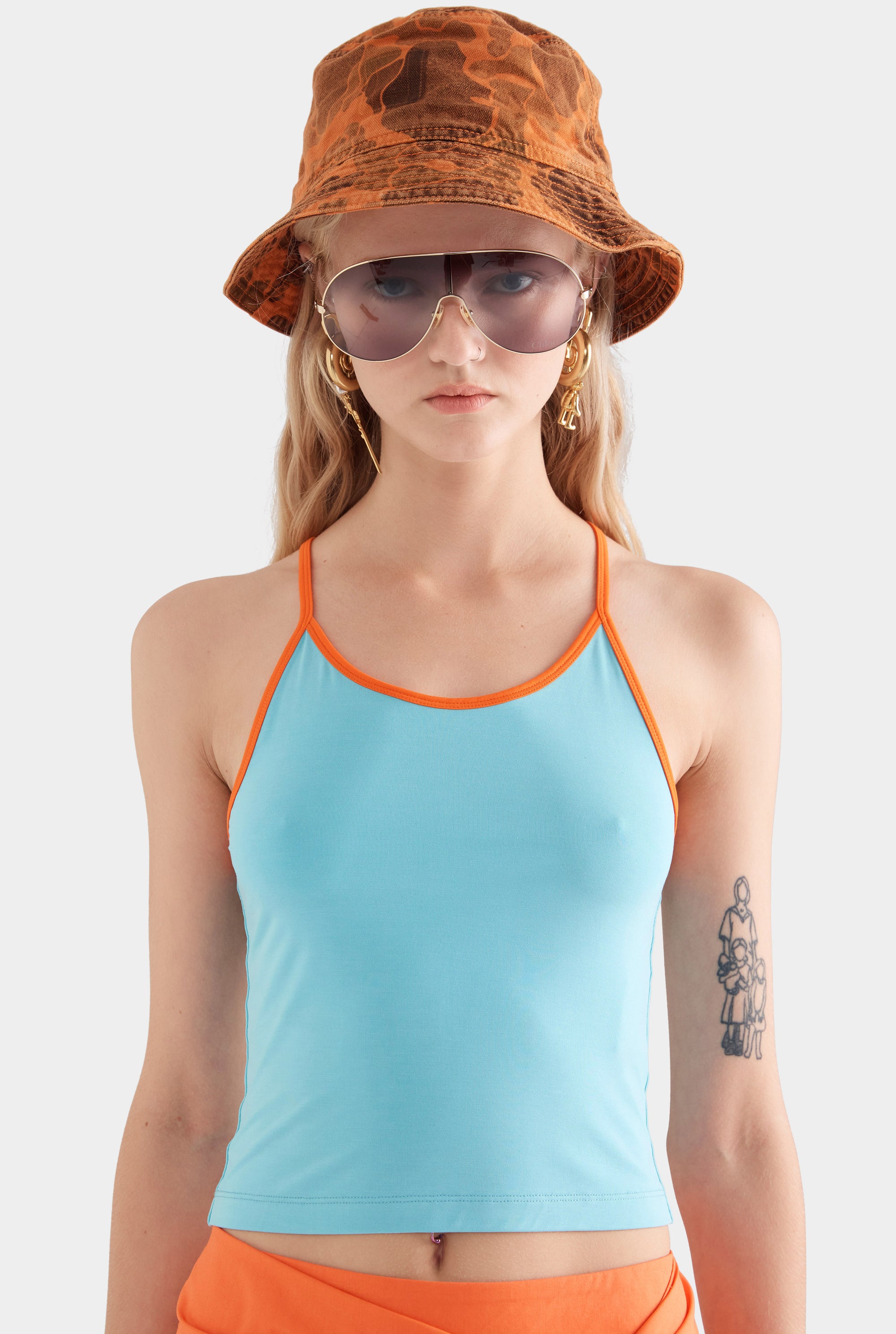Contrast Jersey Tank - Aqua Blue/Bright Orange