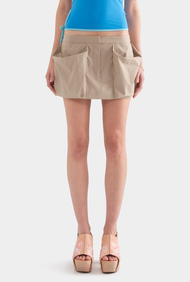 Pocket Detail Cotton Mini Skirt - Pebble