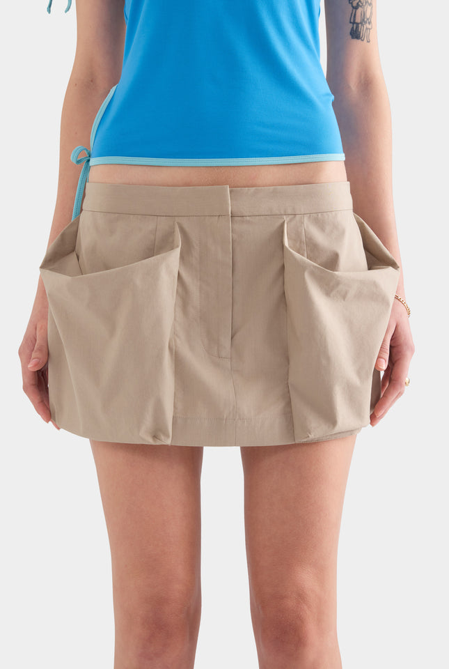 Pocket Detail Cotton Mini Skirt - Pebble