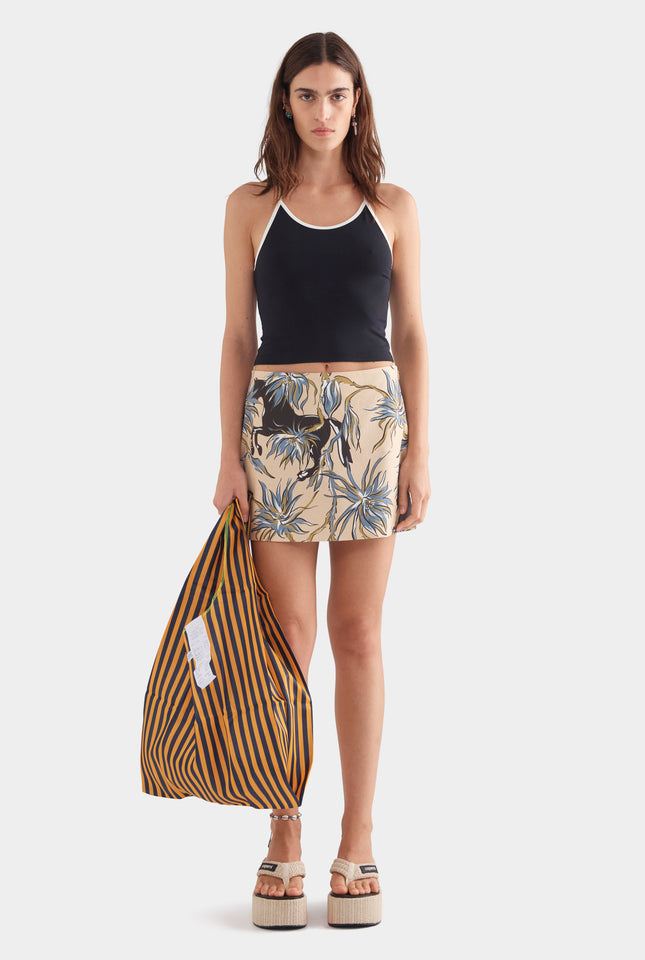 Cotton Mini Skirt - Beige Floral Horse Print