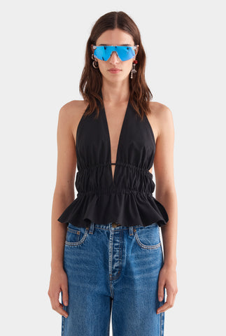 Cotton Poplin Halter Top - Black