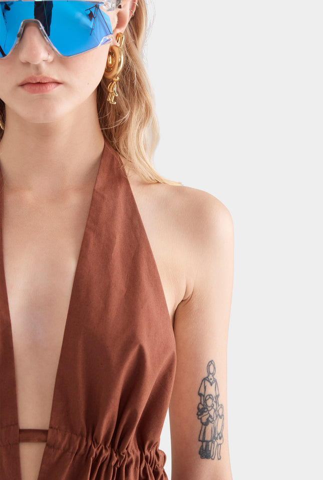 Cotton Poplin Halter Top - Chocolate