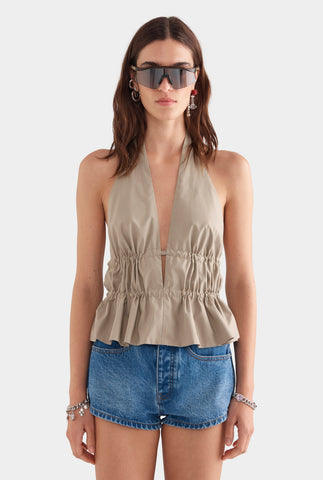 Cotton Poplin Halter Top - Pebble