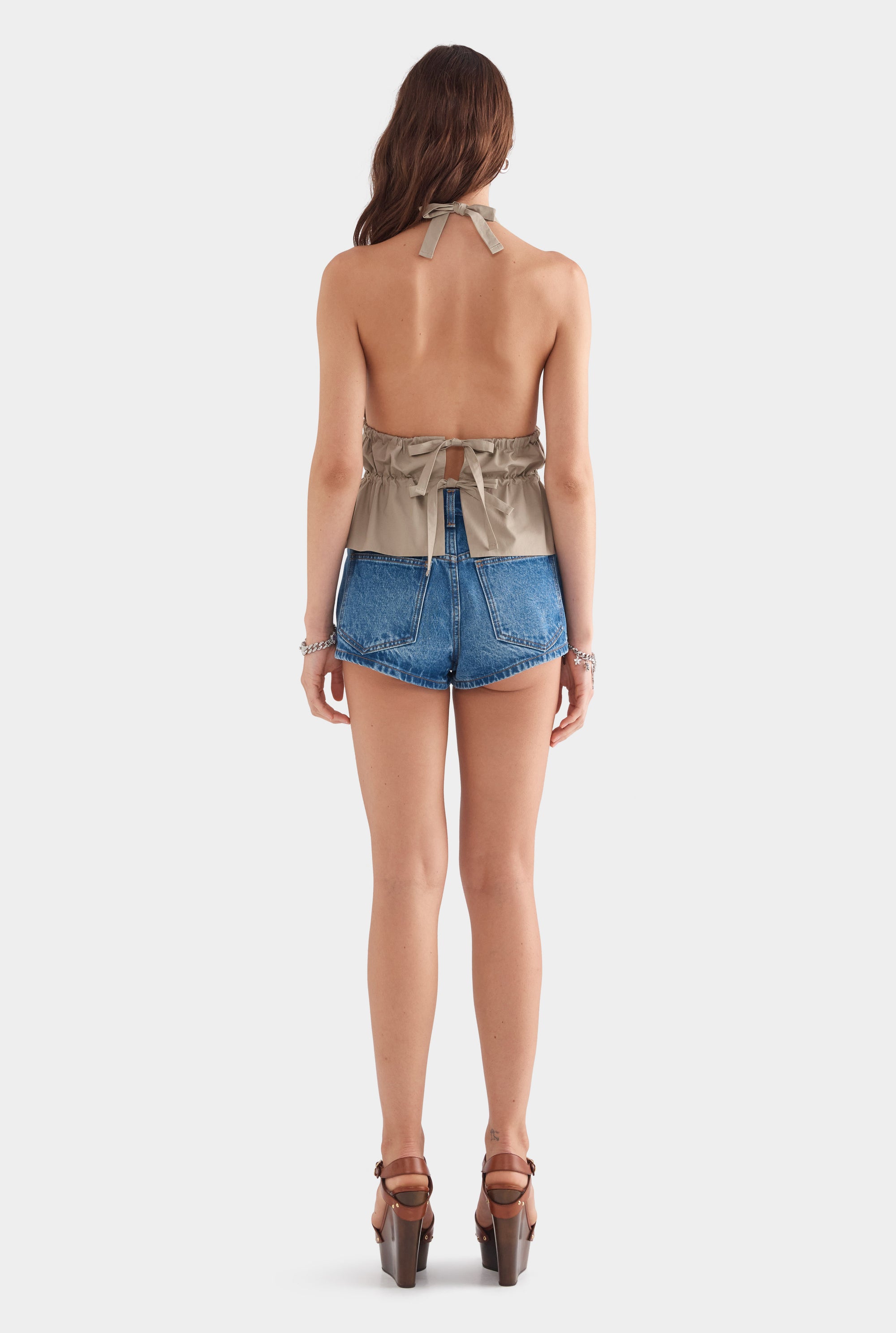 Cotton Poplin Halter Top - Pebble