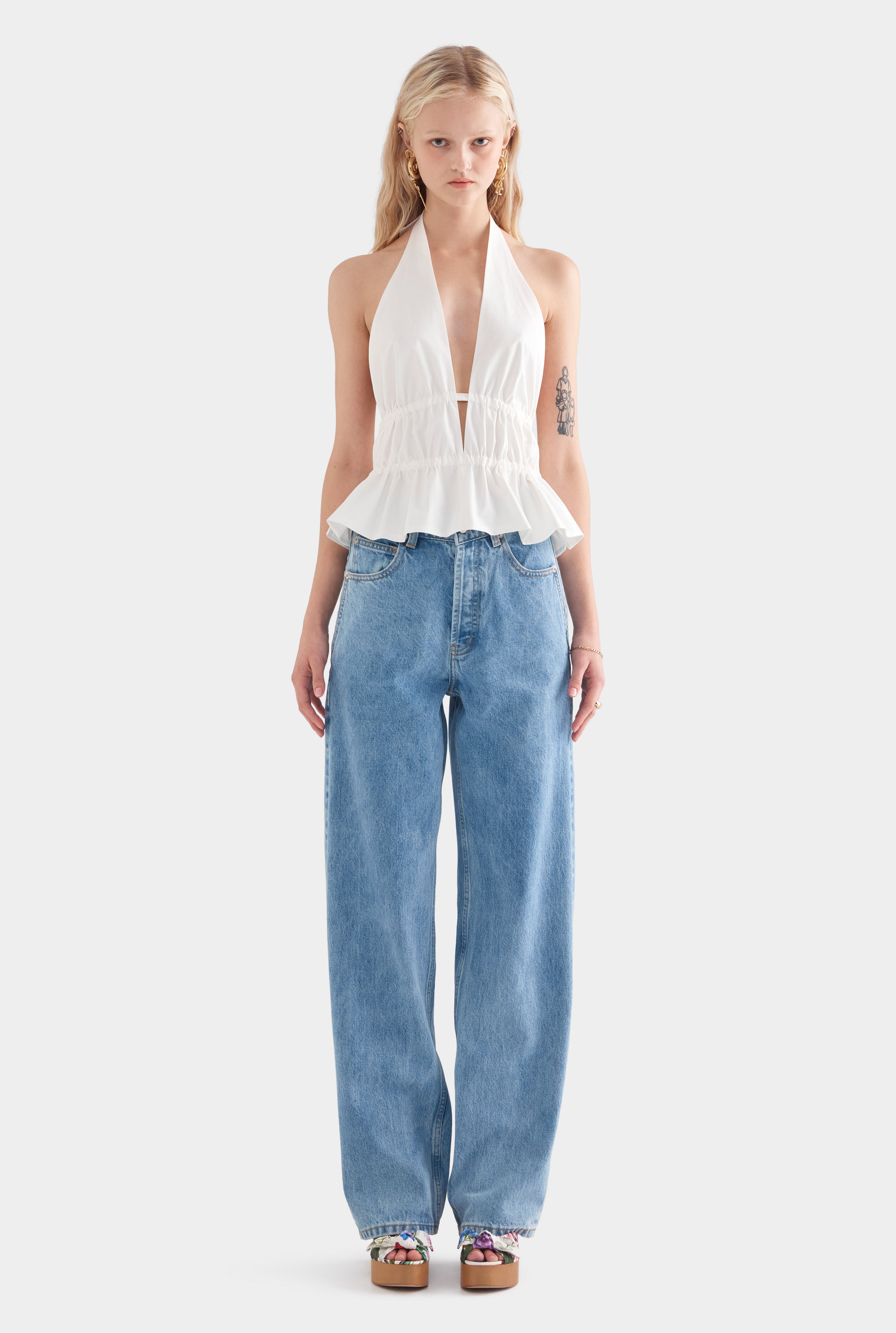 Cotton Poplin Halter Top - White