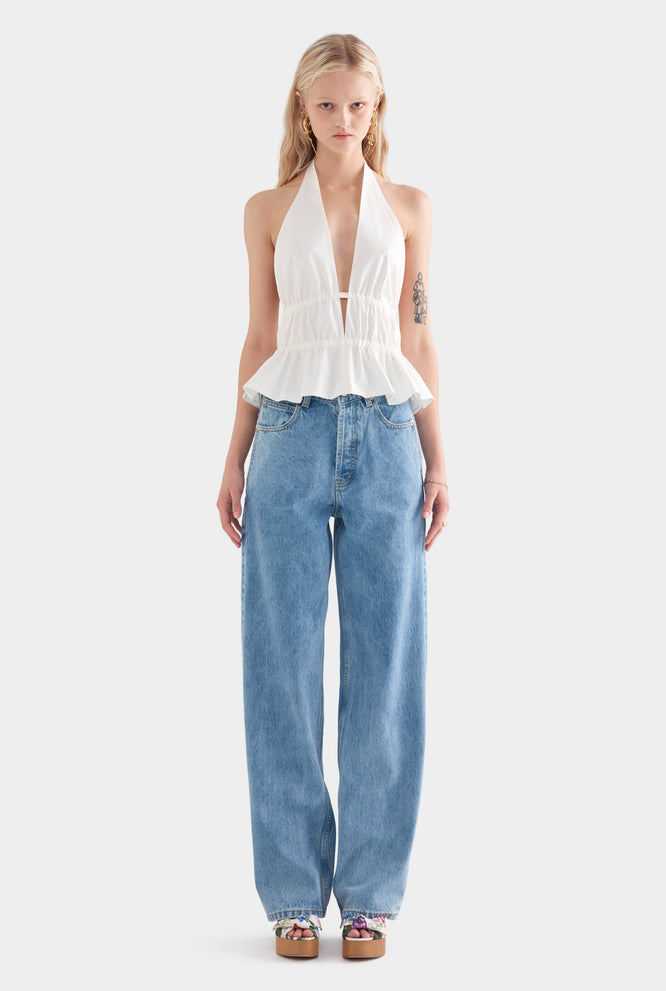 Cotton Poplin Halter Top - White