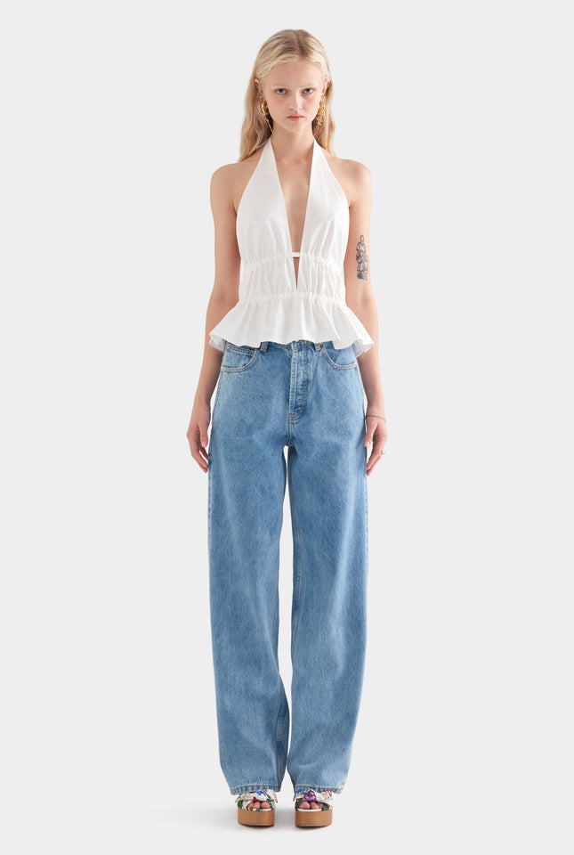 Cotton Poplin Halter Top - White