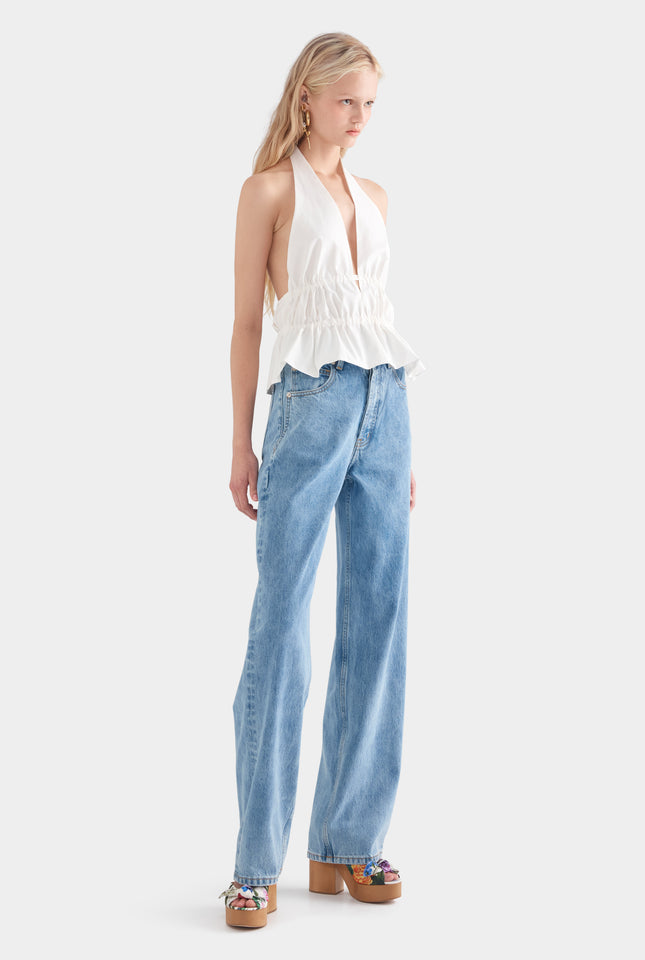 Cotton Poplin Halter Top - White