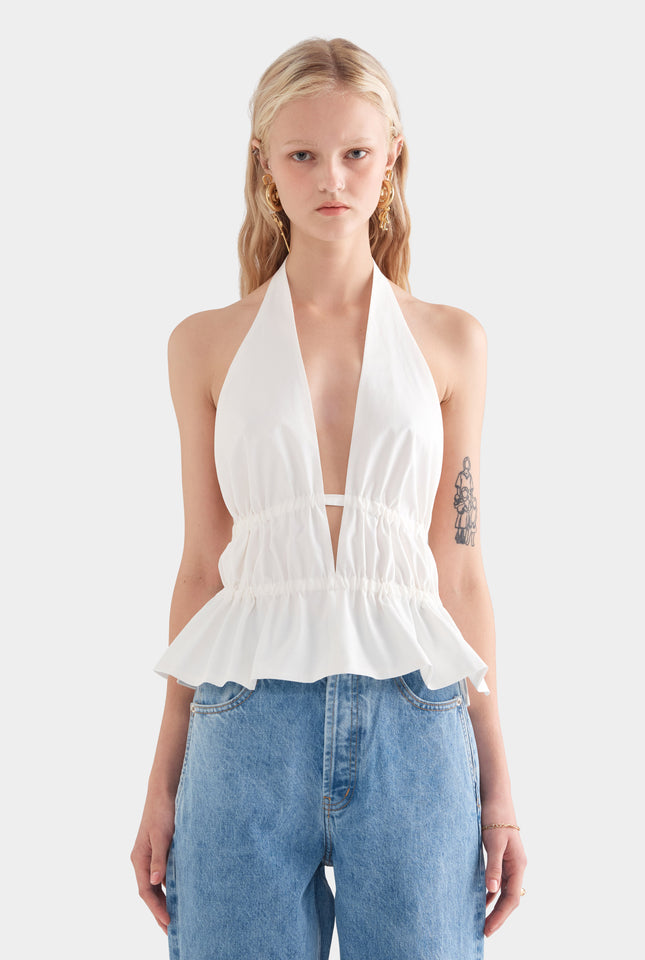 Cotton Poplin Halter Top - White